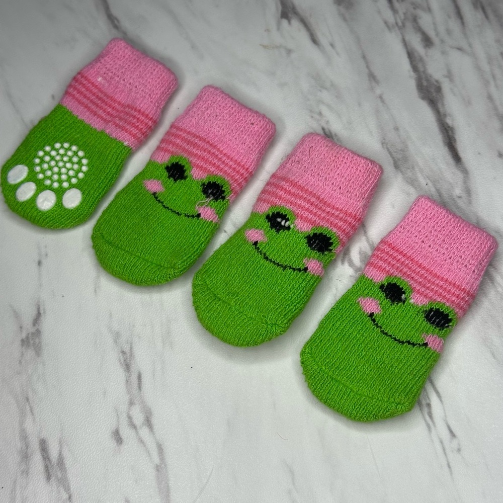 Non-Slip Pet Socks - Frog Design - Elastic Knit - Set of 4 - Picture 3 of 5